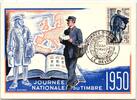 Frankreich auf Postkarte Briefmarkenausstellung Paris 1950, blau -