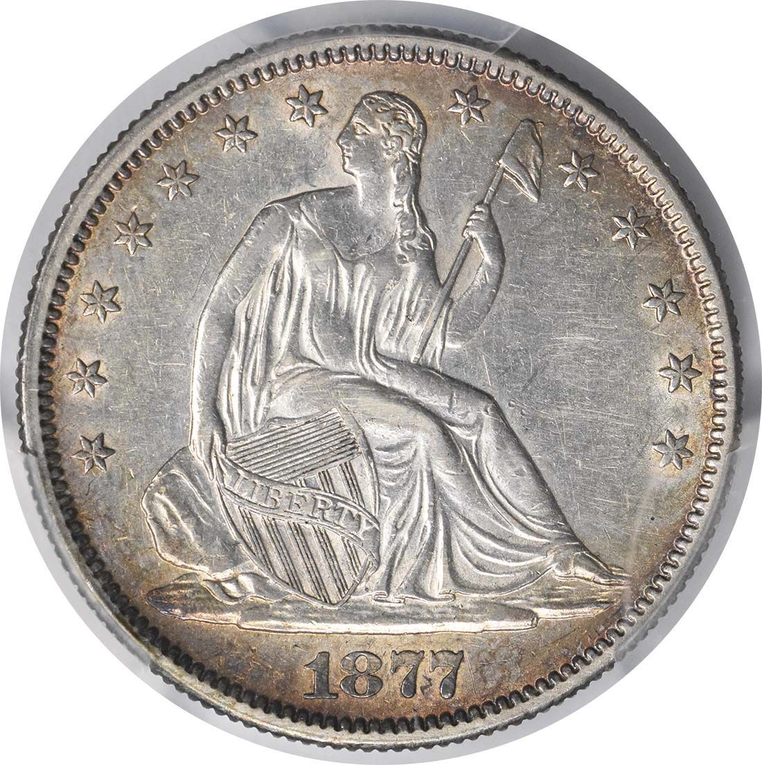 US 1877 S 1877-S Liberty Seated Half Dollar Type 1 RPM WB-8 AU50