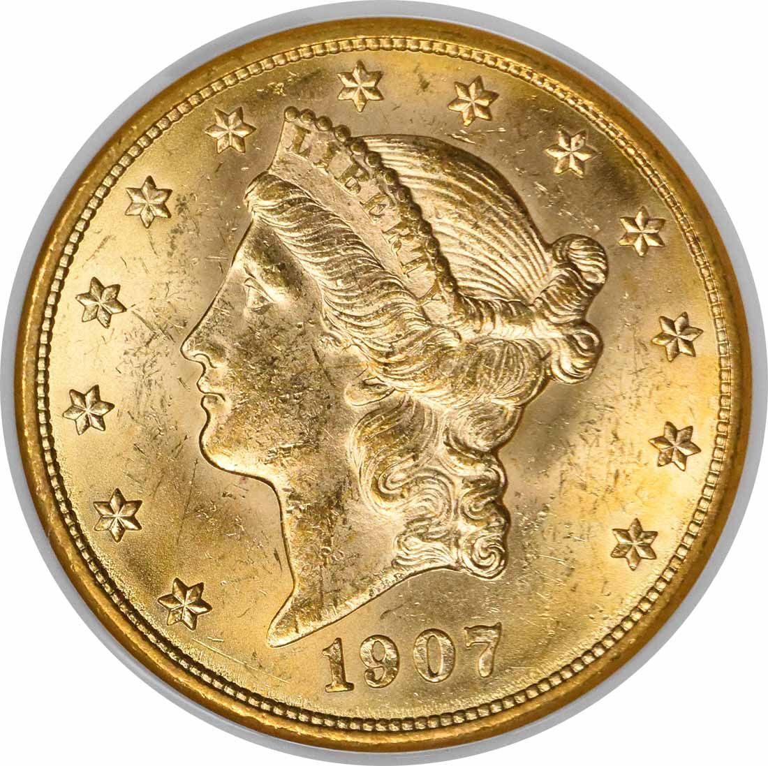 US Twenty Dollar 1907-D $20 Gold Liberty Head MS62 NGC