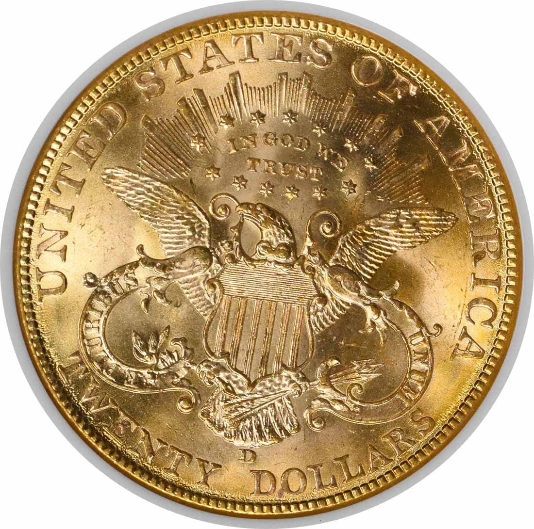 US Twenty Dollar 1907-D $20 Gold Liberty Head MS62 NGC