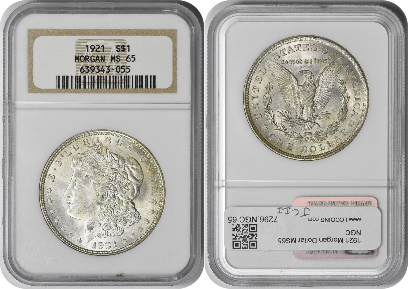 US 1921 No Mint Mark 1921 Morgan Silver Dollar MS65 NGC None