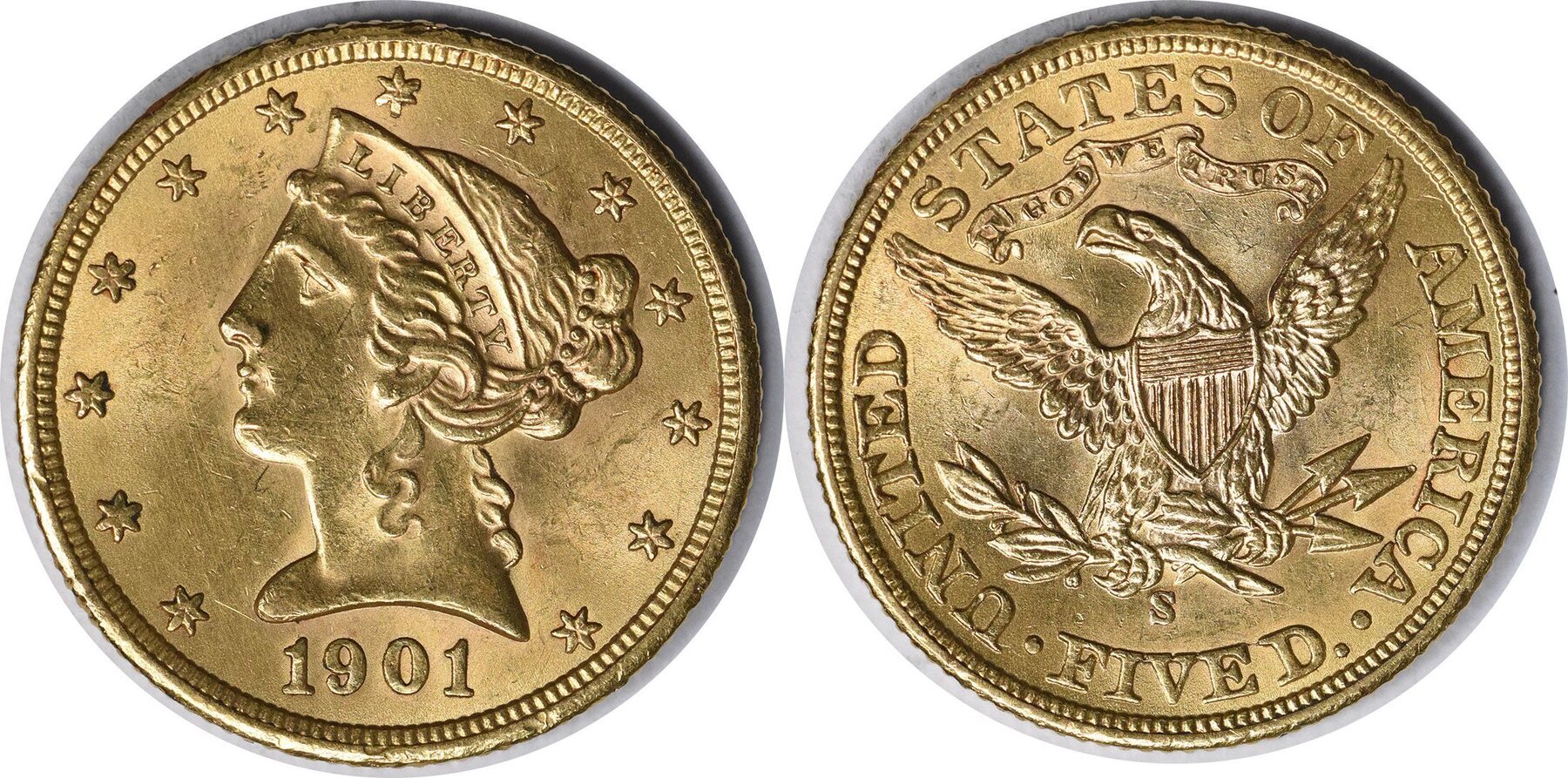 US Five Dollar 1901 S 1901 S 5 Gold Liberty Head MS63 Uncertified