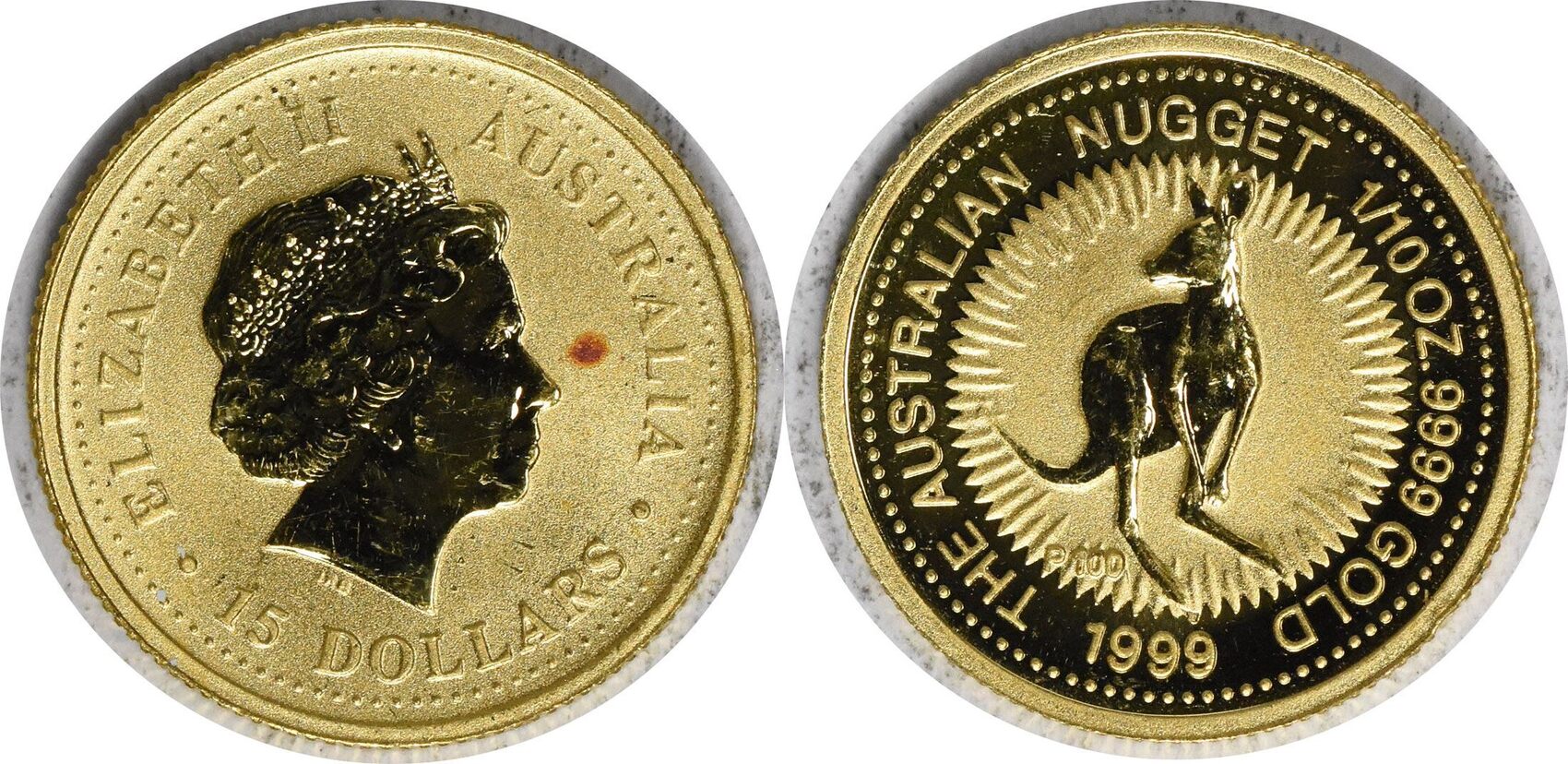 1999 Australia $15 Gold Kangaroo 1/10 Nugget BU Uncertified #928 | MA-Shops