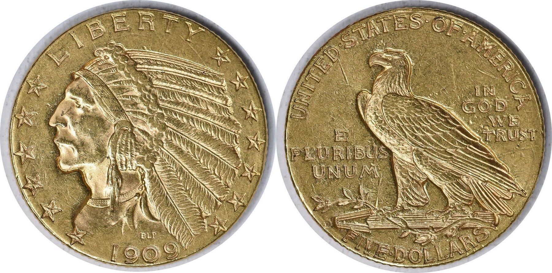 US Five Dollar 1909 D 1909 D 5 Gold Indian AU58 Uncertified 1108