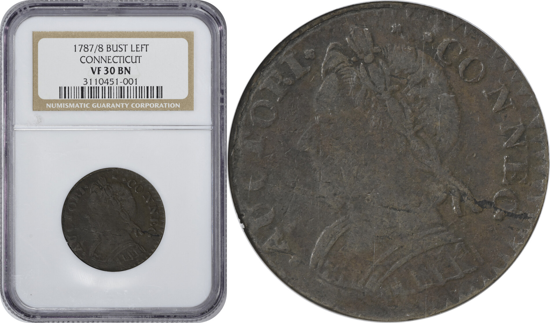 1787 No Mint Mark 1787/8 Connecticut Copper Bust Left VF30BN NGC None ...