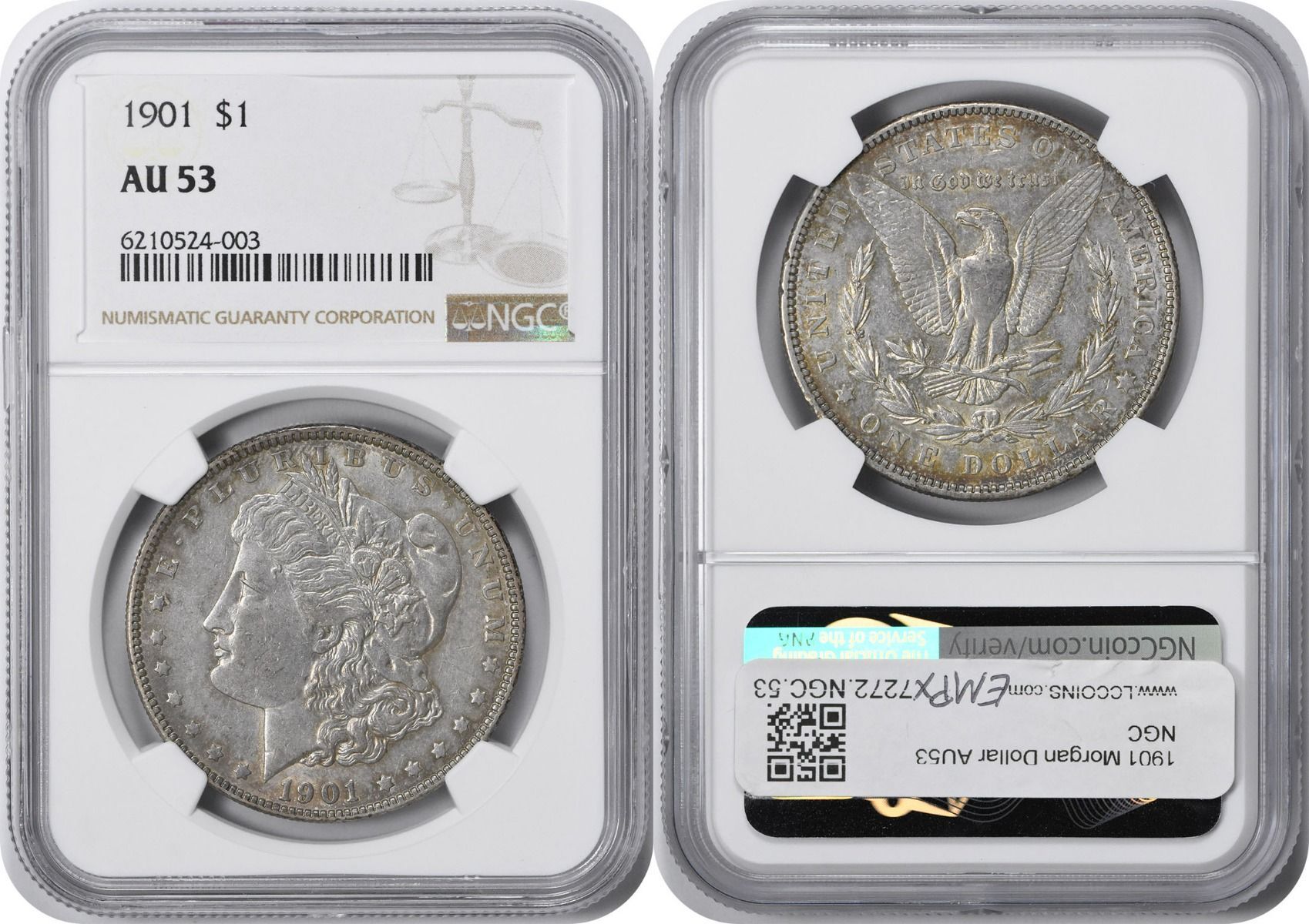 US 1901 No Mint Mark 1901 Morgan Silver Dollar AU53 NGC None AU | MA-Shops