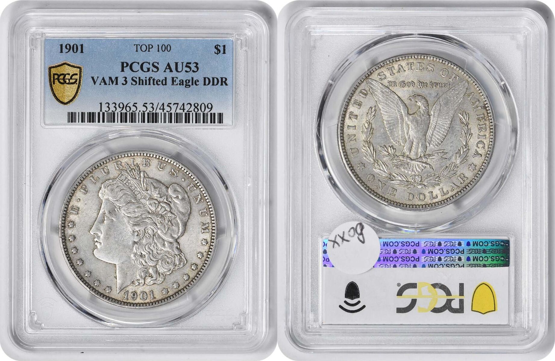 US 1901 No Mint Mark 1901 VAM 3 Morgan Dollar Shifted Eagle AU53 PCGS ...