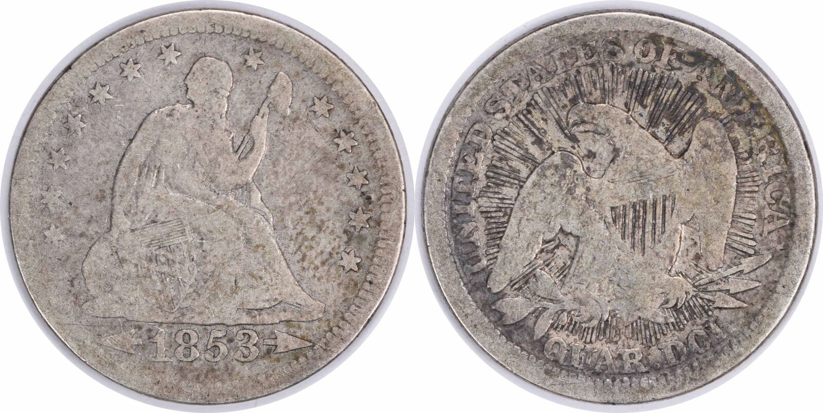 1853 Arrows selling and Rays Seated Liberty Quarter