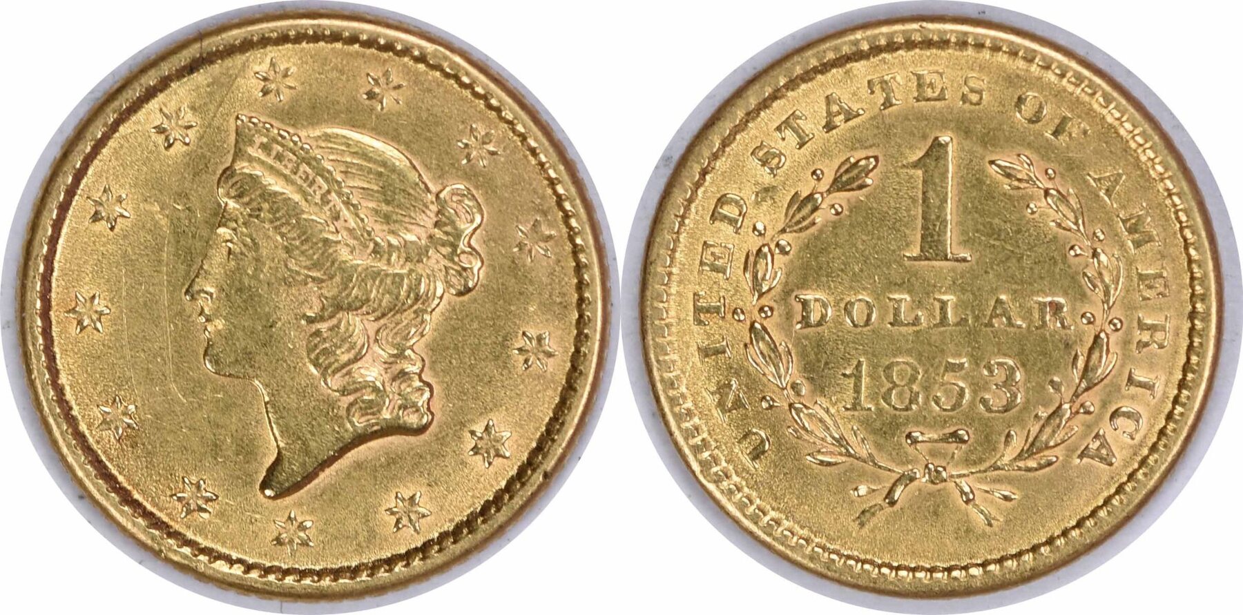 US Dollar 1853 No Mint Mark 1853 1 Gold Type 1 AU Uncertified