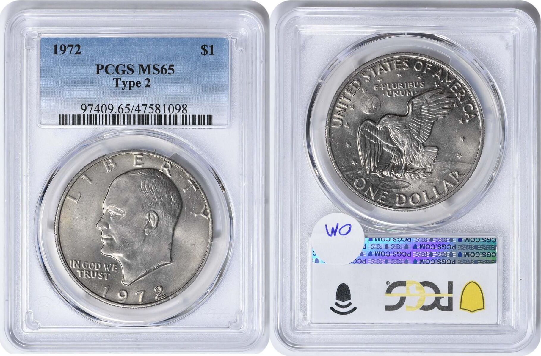 US 1972 No Mint Mark 1972 Eisenhower Dollar Type 2 MS65 PCGS None | MA-Shops