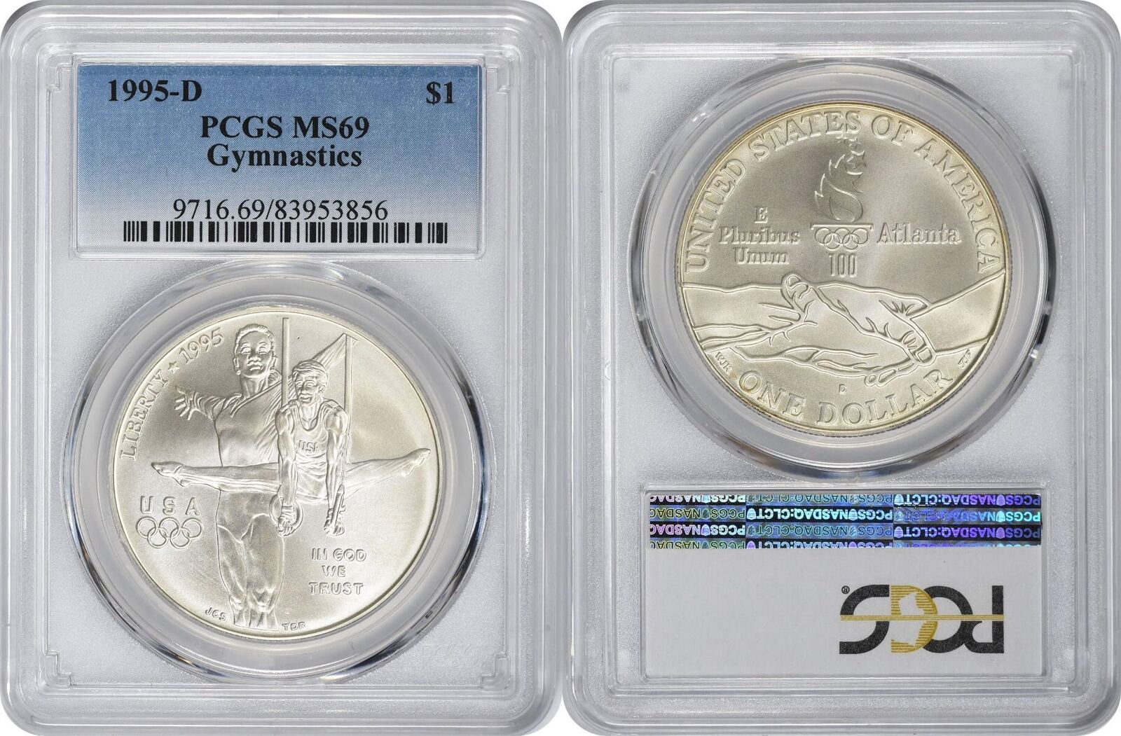 1995-D PCGS MS69 Gymnastics Commemorative top Silver Dollar Business Strike