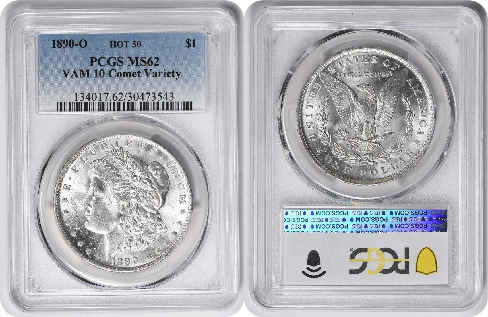 US 1890 O 1890-O VAM 10 Morgan Silver Dollar Comet Variety MS62 PCGS ...