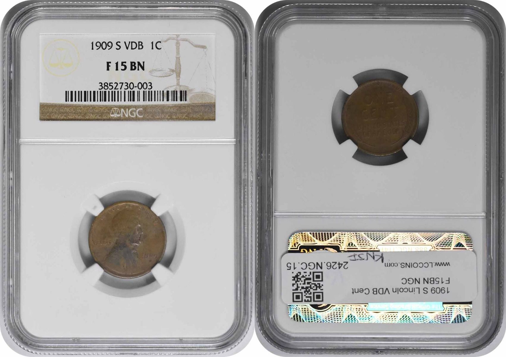 US 1909 S 1909-S VDB Lincoln Cent F15BN NGC None F | MA-Shops