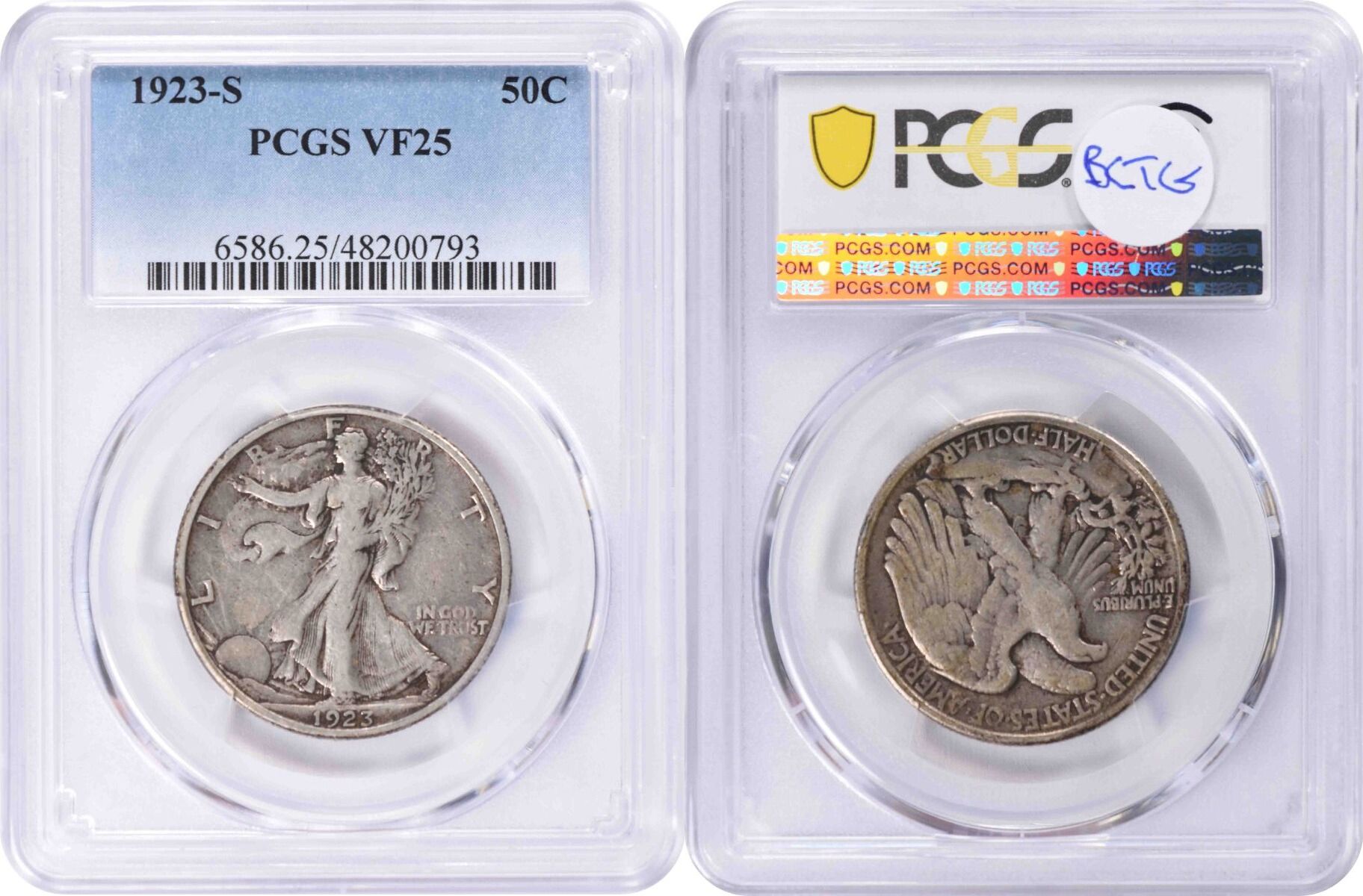 US 1923 S 1923-S Walking Liberty Half Dollar VF25 PCGS None VF