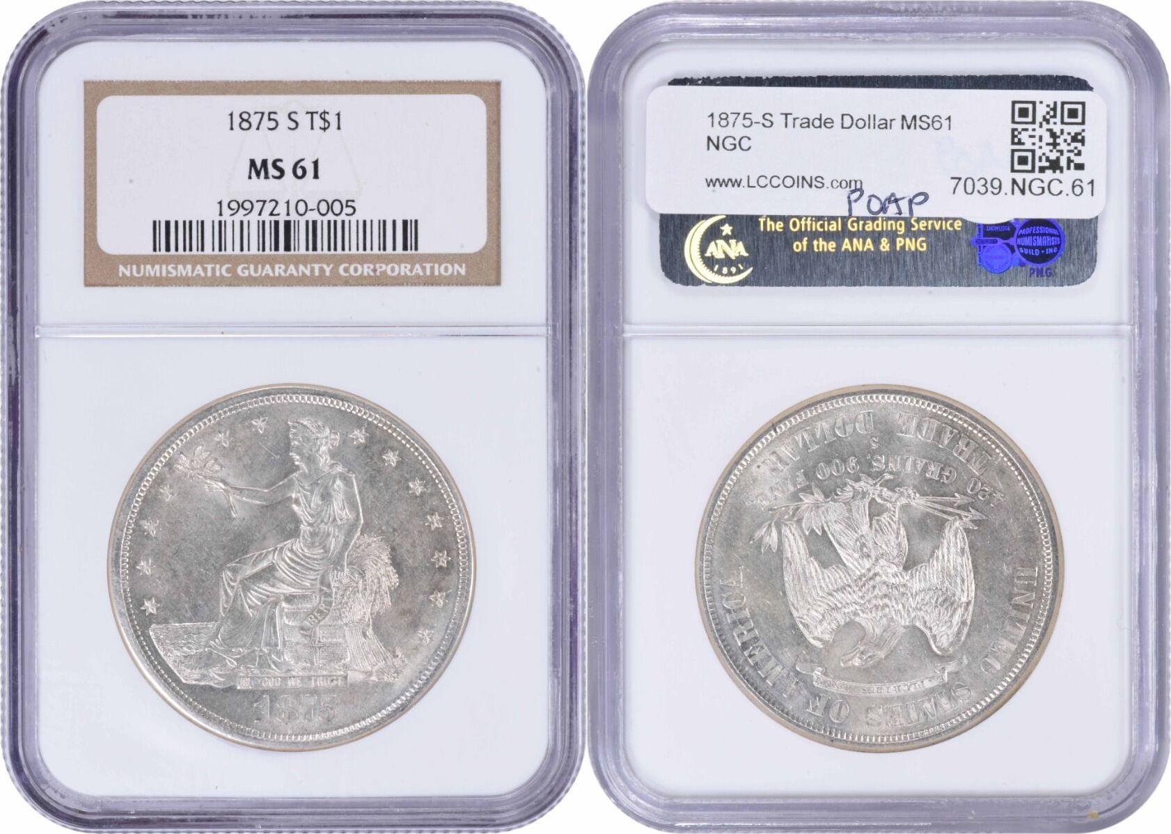 US 1875 S 1875-S Trade Silver Dollar MS61 NGC None