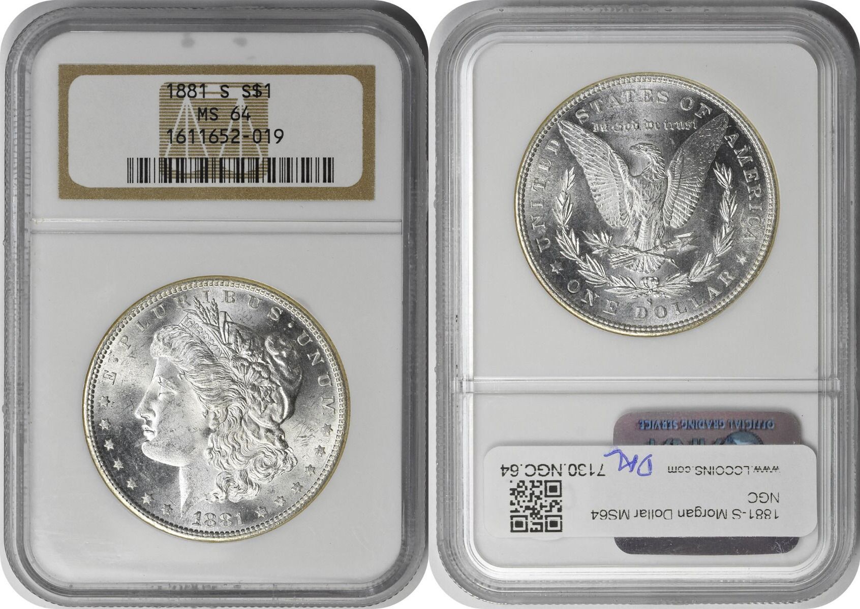 US 1881 S 1881-S Morgan Silver Dollar MS64 NGC None | MA-Shops