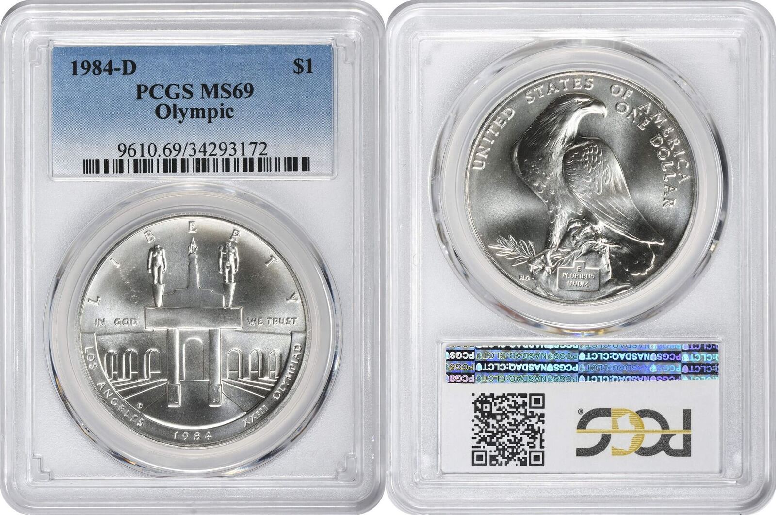 Us 1984 D Olympic Commemorative Silver Dollar Ms69 Pcgs Ma Shops