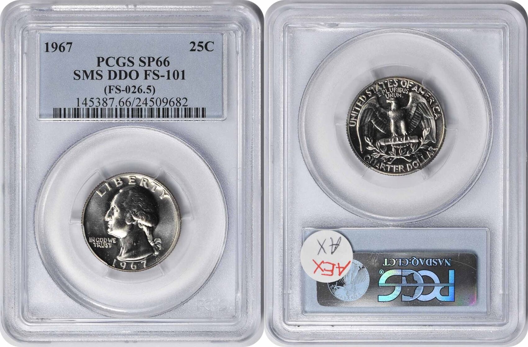 US 1967 Washington Quarter DDO FS-101 SMS SP66 PCGS | MA-Shops