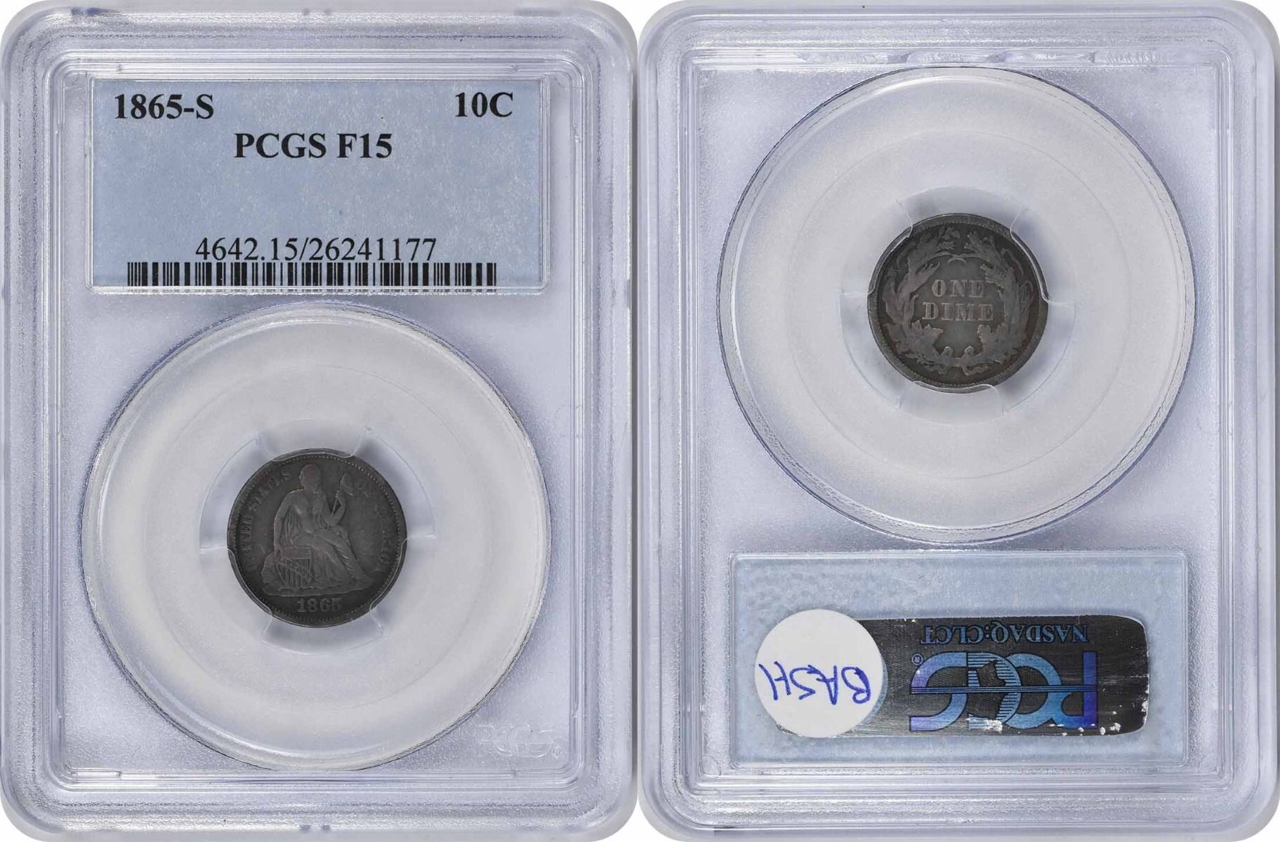 Us 1865 S Liberty Seated Silver Dime F15 Pcgs F Ma Shops