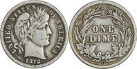 US Dime 1912-D Barber Silver Dime VF Uncertified None -