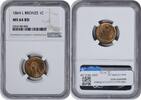 US Cent 1864 Indian Cent L on Ribbon MS64RD NGC None -