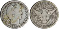 US Half Dollar 1907 Barber Silver Half Dollar VG Uncertified None -