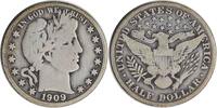 US Half Dollar 1909 Barber Silver Half Dollar Choice VG Uncertified None -