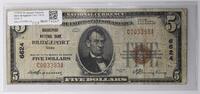 US Five Dollar 1929 $5 Bridgeport National Bank Bridgeport OH Fr. 1800-1 Charter #6624 F Uncertified -