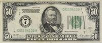US Fifty Dollar 1928 $50 Small Federal Reserve Note Chicago FR2100G VF Uncertified -