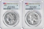 US Dollar 2025 Morgan and Peace Silver Dollar 2-Coin Set MS70 First Day of Issue PCGS First Day of Issue -