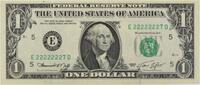 US Dollar 1974 $1 Federal Reserve Bank Note 7 of a Kind 2's FR1908E Choice UNC Uncertified -