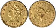 US Five Dollar 1907-D $5 Gold Liberty Head AU58 Uncertified #212 None -