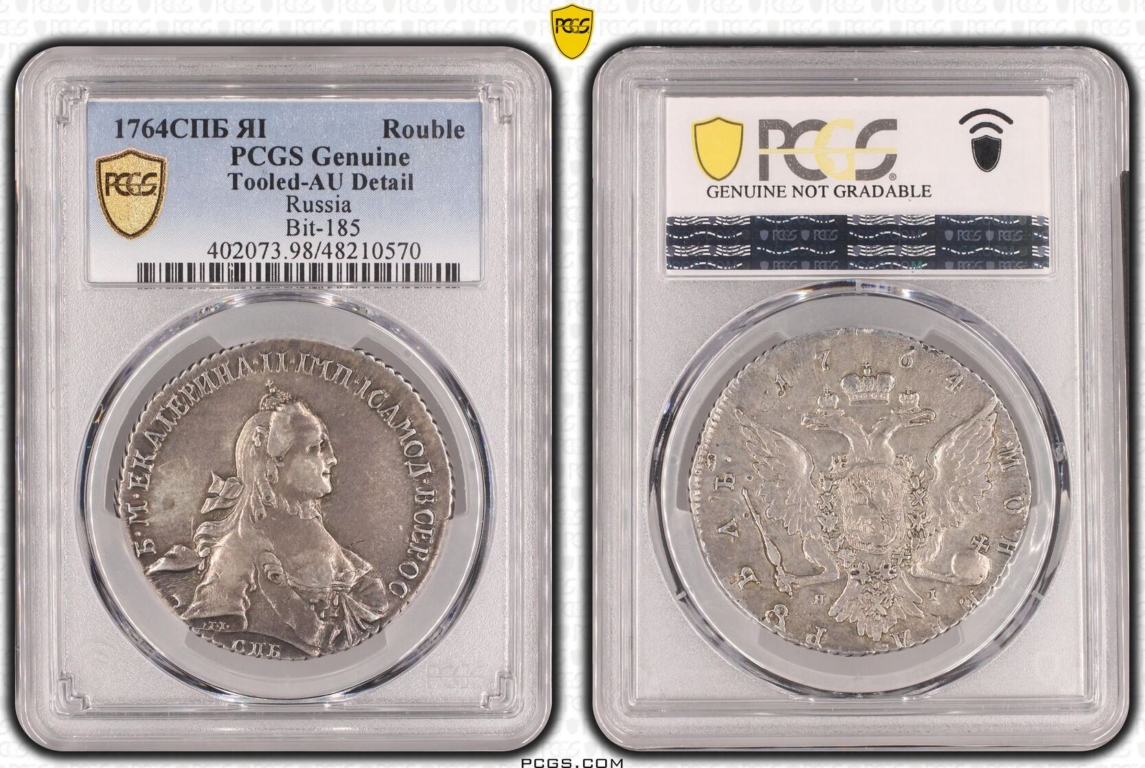 Rouble 1764 RUSSIA Catherine II СПБ ЯI Bit-185 PCGS AU EF rare | MA-Shops