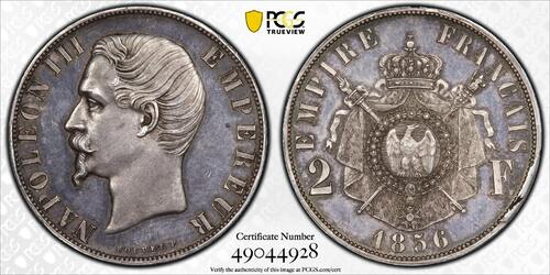 France 2 Francs 1856 Napoléon III Essai  Bouvet Splendide PCGS SP62 très rare