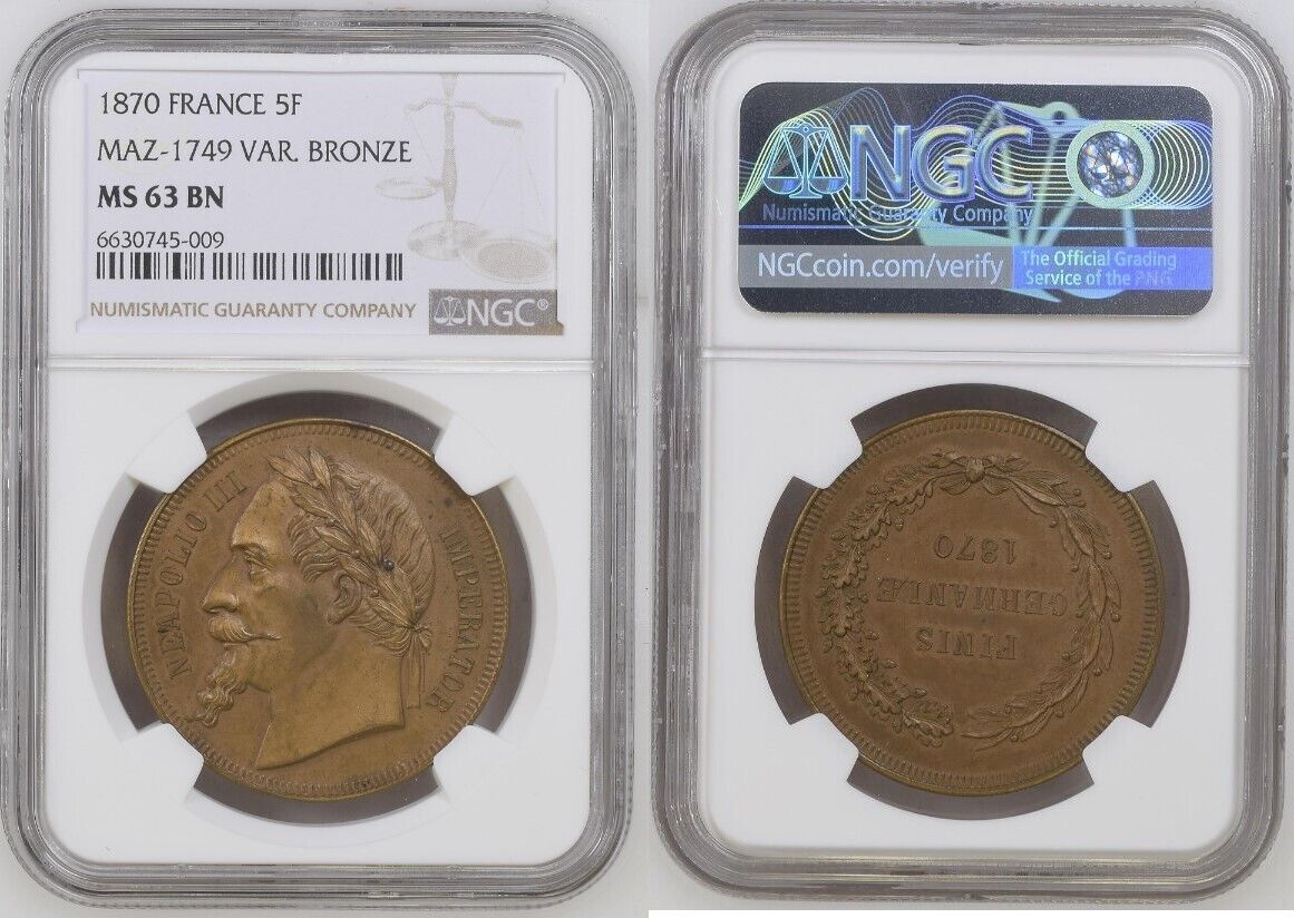 France 5 francs 1870 Napoléon III bronze module FINIS GERMANIAE SPL à ...