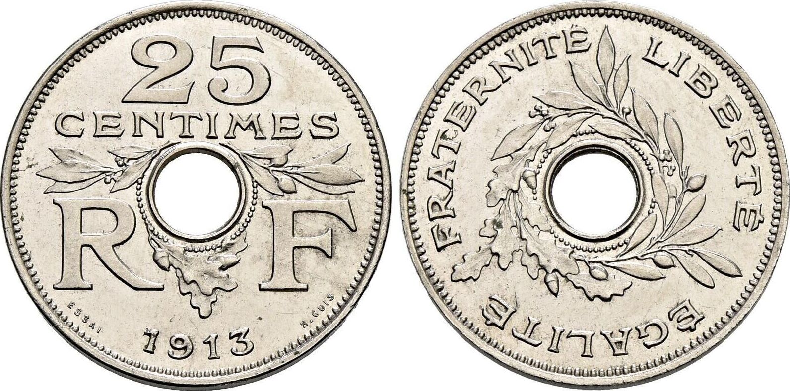 France 25 centimes 1913 Essai de Guis Grand module Paris UNC à FDC | MA