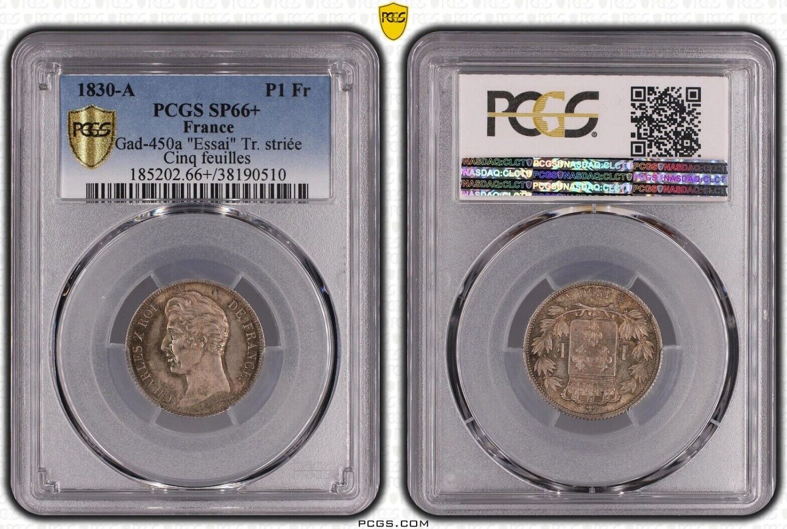 France 1 Franc 1830 Charles X Essai Paris Tranche striée PCGS SP66+ Top ...