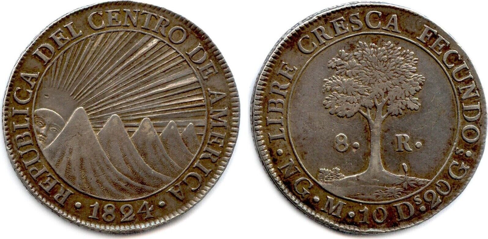 8 reales 1824 Guatemala rare EF beautiful patine Toned