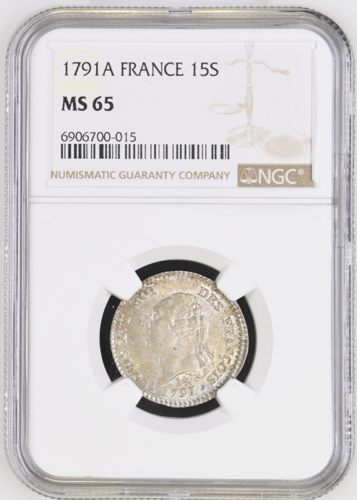 France 15 Sols 1791 Louis XVI Type françois Paris Fleur de coin