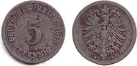 5 Pfennig 1875 Deutsches Kaiserreich DEUTSCHES REICH 5 Pf. (J.3) 1875 H  s+  selten s+