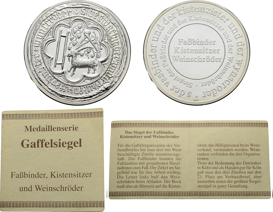 Koln Feinsilbermedaille O J Um 1985 Fassbinder Gaffelsiegel Bu Ma Shops