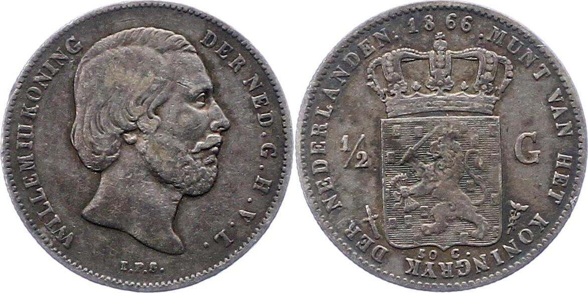 Niederlande-Königreich 1/2 Gulden 1866 Wilhelm III. 1849-1890. Winz ...