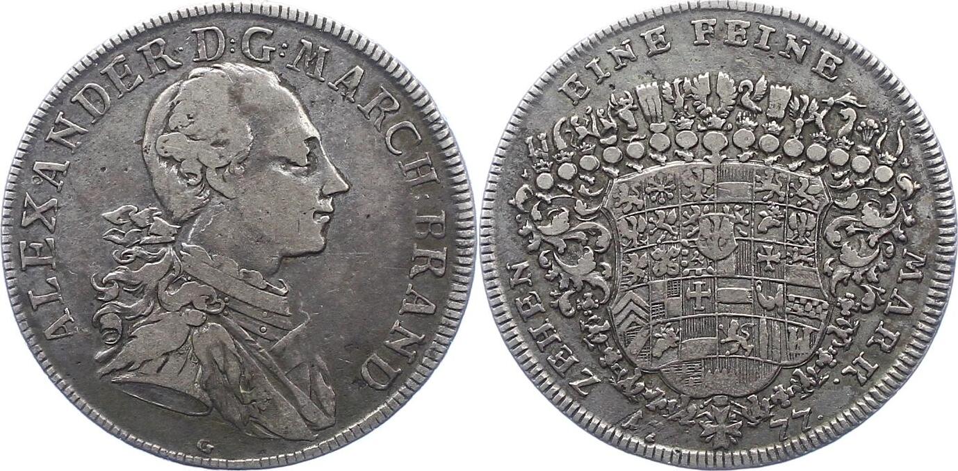 Brandenburg-Ansbach Taler 1777 Alexander 1757-1791. VF | MA-Shops Brandenburg-Ansbach Taler 1777 Alexander 1757-1791. VF | MA-Shops