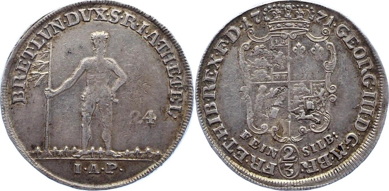 Braunschweig-Calenberg-Hannover 2/3 Taler Feinsilber 1770 Georg III ...