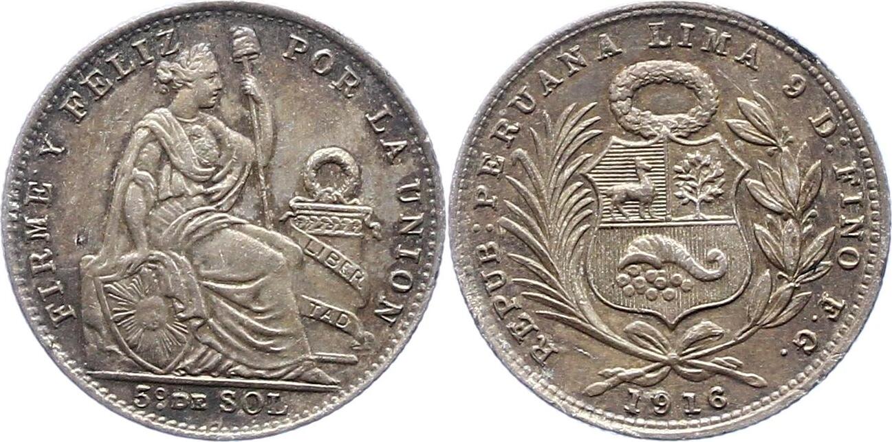 Peru 1/5 Sol 1916 UNC- | MA-Shops