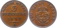 Brandenburg-Preußen 3 Pfennig Wilhelm I. 1861-1888. -