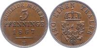 Brandenburg-Preußen 3 Pfennig Wilhelm I. 1861-1888. -