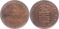 2 Pfennig 1867 Sachsen-Meiningen Georg II. 1866-1914. Vorzüglich