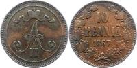 Finnland 10 Penniä 1 Alexander II. von Rußland 1855-1881. -