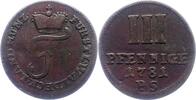 3 Pfennig 1781  PS Waldeck Friedrich 1763-1812. Sehr schön